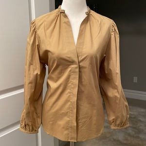 NWT Vince Button Down Puff Sleeve Shirt Blouse in Mustard yellow.